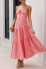 Sweet Elegant Solid Frenulum Backless Fold Sling Dresses