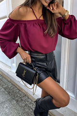 Sexy Solid Color Lace Up Patchwork Halter Blouses