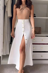 Casual Buckle Halter Sleeveless Two Pieces