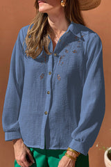 Casual Hollow Out Turndown Collar Blouses(4 Colors)