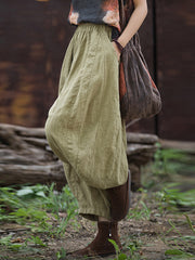 Elasticity Pleated Pockets Solid Color Split-Joint Bloomers Loose Casual Pants Bottoms