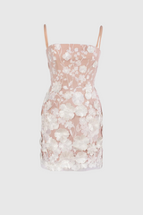 Teresa Mesh Flower Embroidered Mini Dress In White