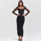 Mesh Stitching Lace Mid-length Dress