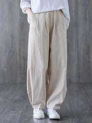 Simple Wide Leg Loose Elasticity Solid Color Casual Pants Bottoms