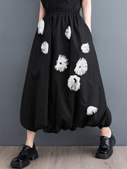 Flower-Embellished Elastics Solid Color Loose Skirts Bottoms