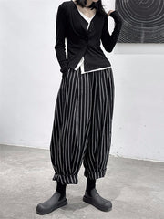 High-Waisted Split-Joint Striped Patterns Harem Pants Loose Trousers Pants