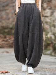 Elasticity Pockets Solid Color Split-Joint Loose Pants Cropped Trousers