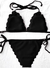 Scalloped Tie Side String Bikini Swimwear