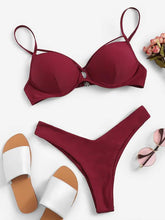 Fashion Red Slip High Leg Bikini Set