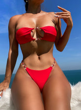 Sexy Solid Color Tube Top Diamond Bikini