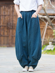 7 Colors Casual Wide Leg High Waisted Solid Color Linen Pants