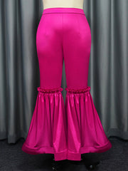 Lacy Pleated Solid Color Flared Pants Wrap Casual Pants Bottoms