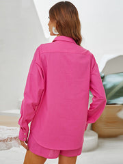 Lapel Single Breasted Long Sleeve Top Two Piece Shorts Sports Women Fashion Set