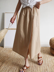 Asymmetric Elasticity Pockets Solid Color Split-Front Split-Joint Loose Wide Leg Trousers Pants