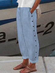 Women's Striped Casual Buttoned Pants.