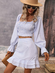 Casual A-Line Striped Off-The-Shoulder Two Pieces Set