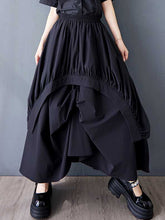 Asymmetric Elasticity Pleated Pockets Solid Color A-Line Loose Skirts Bottoms
