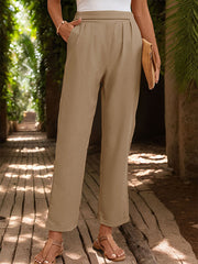 Elasticity Pleated Solid Color High Waisted Loose Trousers Pants