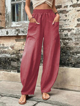 Elasticity Pockets Solid Color Loose Plus Size Pants