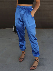 Drawstring Elasticity Pockets Solid Color Ankle-Tied Trousers Pants