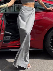 No Belt Solid Color Split-Back Split-Joint Zipper High Waisted Loose Skirts Bottoms