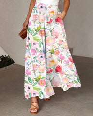 Casual Loose Elastic Waist Floral Pants