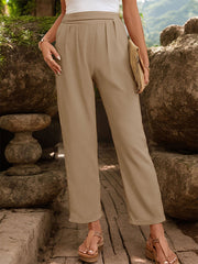 Elasticity Pleated Solid Color High Waisted Loose Trousers Pants