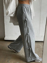 Drawstring Elasticity Solid Color Split-Joint High Waisted Loose Trousers Pants