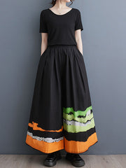Asymmetric Elasticity High-Waisted Printed Loose Wide Leg Trousers Pants