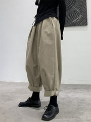 Elasticity High-Waisted Pleated Solid Color Split-Joint Harem Pants Loose Trousers Pants