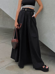 Pockets Solid Color Zipper High Waisted Loose Skirts Bottoms