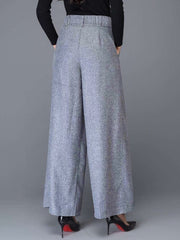 Loose Wide Leg Buttoned No Belt Pleated Pockets Solid Color Split-Joint Pants Trousers