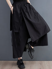 Solid Color Split-Joint Ninth Pants Wide Leg Casual Pants Bottoms