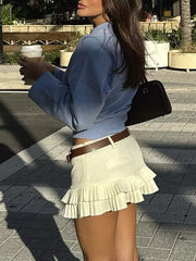 No Belt Pleated Solid Color Loose Skirts Bottoms