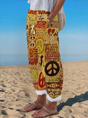 Women's Hippie Peace Love Print Casual Pants