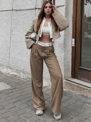 Leisure Fashion High Waisted Wide Leg Pleated Pants