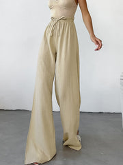 Drawstring Elasticity Solid Color Split-side High Waisted Loose Trousers Pants