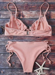 Pink Bikini Cami Lace Up Bikini Set