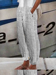 Cotton And Linen Striped Linen Loose Pants