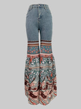 Floral Printed High-Waisted Pockets Flared Pants Jean Pants Bottoms
