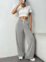 Drawstring Elasticity Split-Joint High Waisted Loose Trousers Pants
