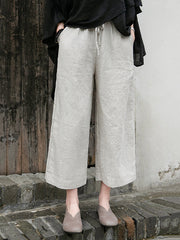 Simple Linen Column Elasticity Waist Pants