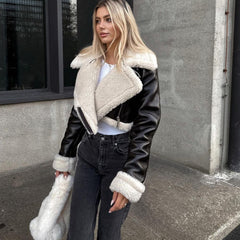 Claire - Cropped Lambswool Leather Jacket