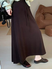 Drawstring Solid Color A-Line Loose Skirts Bottoms