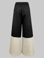 High Waisted Loose Contrast Color No Belt Pleated Pockets Pants Trousers