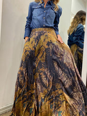 Contrast Color Flower Print Loose Wrap Skirts Bottoms