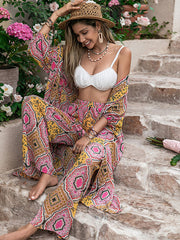 Vacation Loose Long Sleeves Floral Printed Two Pieces Set