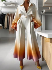 High Waisted Loose Gradient Pleated Split-Joint Pants Trousers