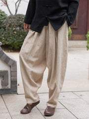 Simple Casual Loose Solid Color Ramie Cotton Pants
