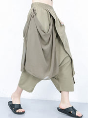 Pleated Solid Color Harem Pants Loose Ninth Pants
